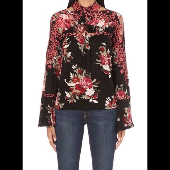 Free People linen blend floral top New - Picture 4 of 14
